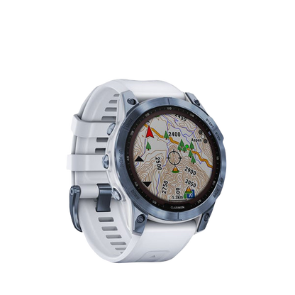 Garmin Fenix 7 Sapphire Solar, Mineral Blue Titanium w/ Whitestone Band (Garmin Certified Refurbished)