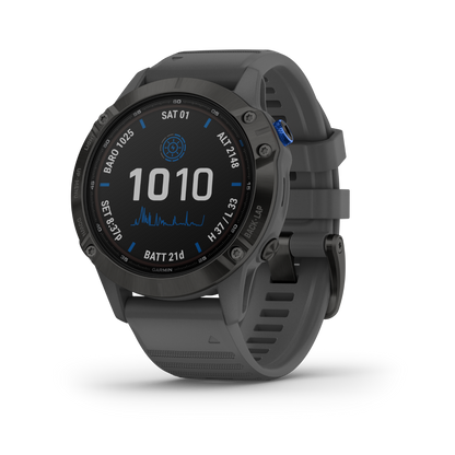 Gamin Fenix 6 Pro Solar, Black with Gray Band, GPS Smartwatch (Garmin Certified Refurbished)