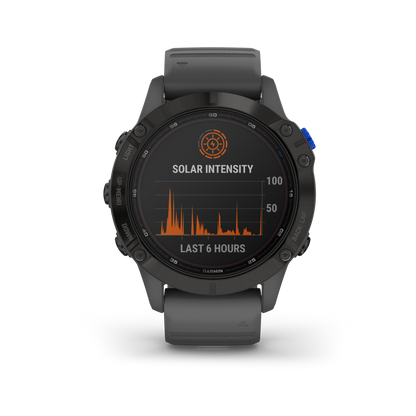Gamin Fenix 6 Pro Solar, Black with Gray Band, GPS Smartwatch (Garmin Certified Refurbished)