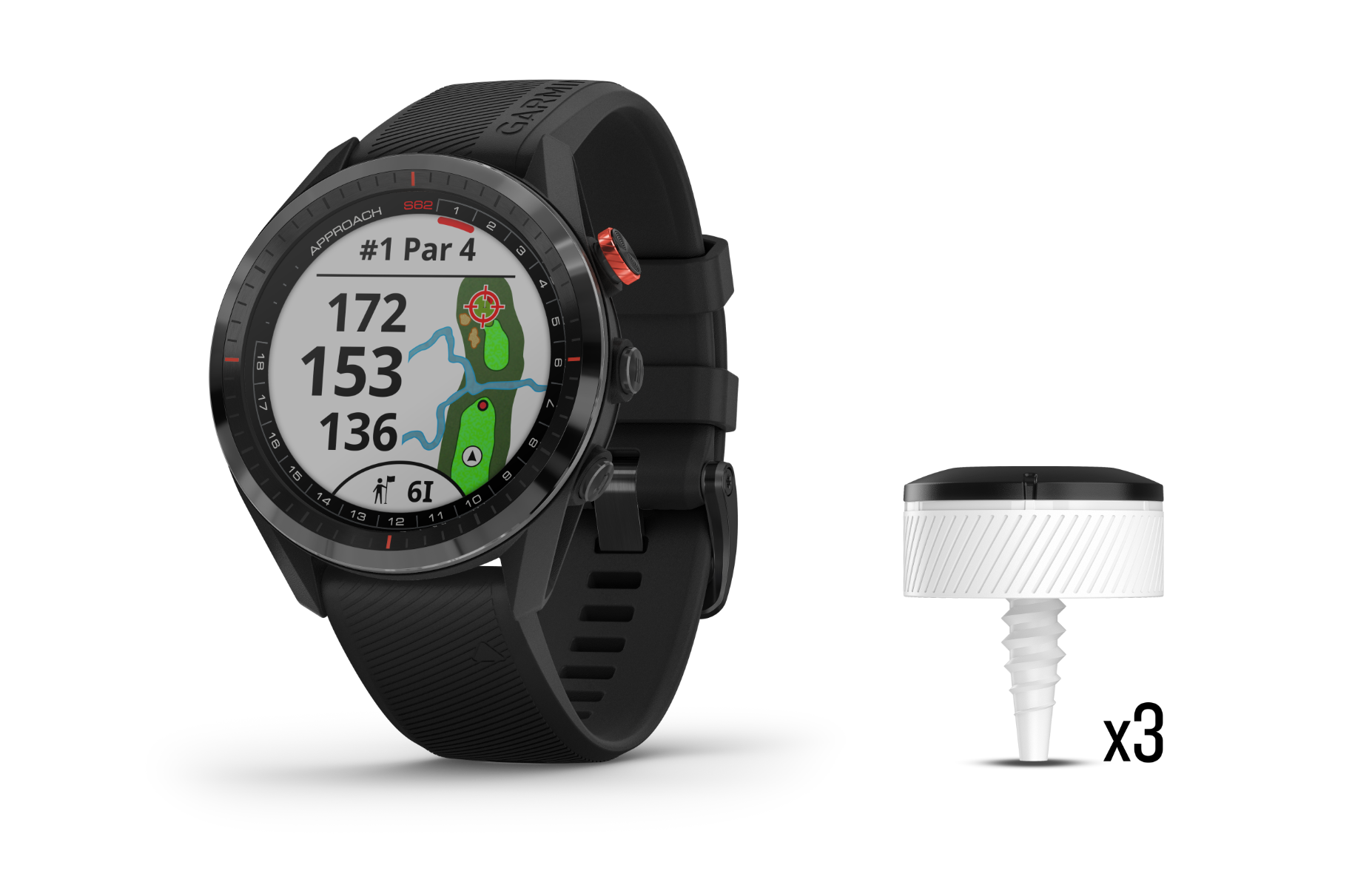 Garmin Approach S62 Bundle, Black Golf GPS Smartwatch & Rangefinder w/ CT10 Sensors (010-02200-02)