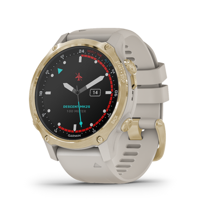 Garmin Descent Mk2S, Light Gold with Light Sand Silicone Band, Marine Smartwatch for Divers (010-02403-00)