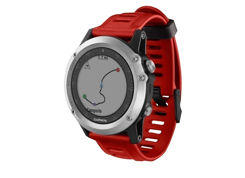 Garmin Fenix 3 GPS smartwatch with silver case and red silicone band