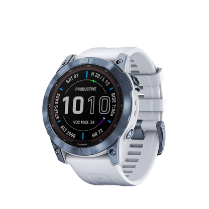 Garmin Fenix 7x Sapphire Solar - Mineral Blue DLC Titanium with Whitestone Band (010-02541-14)