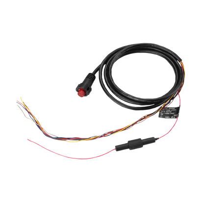 Garmin 8-pin power cable for EchoMAP/GPSMAP, black cord with red 8-pin connector and multicolor wires.