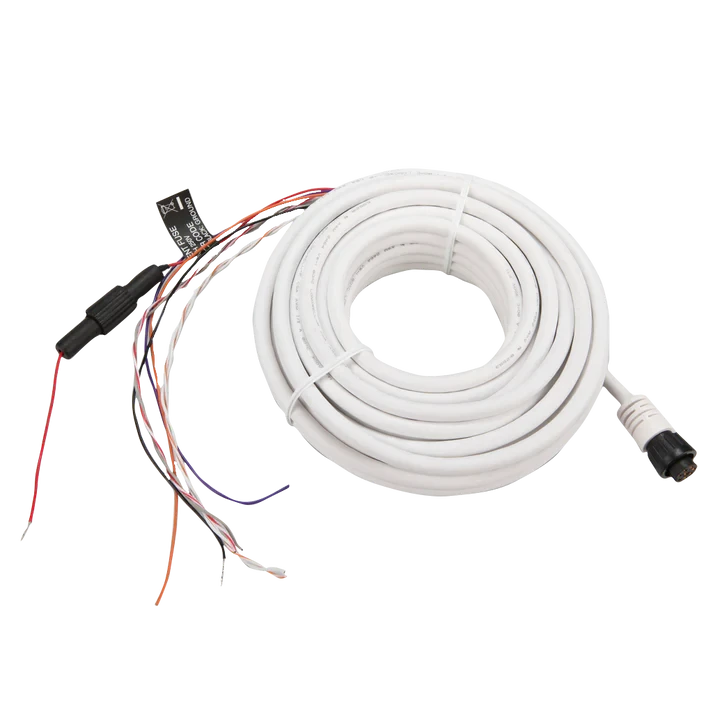 Garmin power/data cable for GPS 19x HVS, marine electronics, white coil with exposed wires.