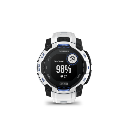 Garmin Instinct 3, (45mm), Solar, Whitestone with Whitestone/Bolt Blue Band (010-02934-03)