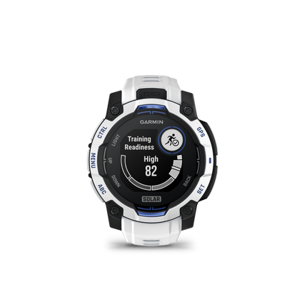 Garmin Instinct 3, (45mm), Solar, Whitestone with Whitestone/Bolt Blue Band (010-02934-03)