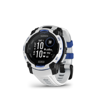Garmin Instinct 3, (45mm), Solar, Whitestone with Whitestone/Bolt Blue Band (010-02934-03)