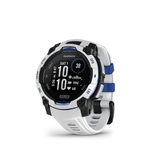 Garmin Instinct 3, (45mm), Solar, Whitestone with Whitestone/Bolt Blue Band (010-02934-03)