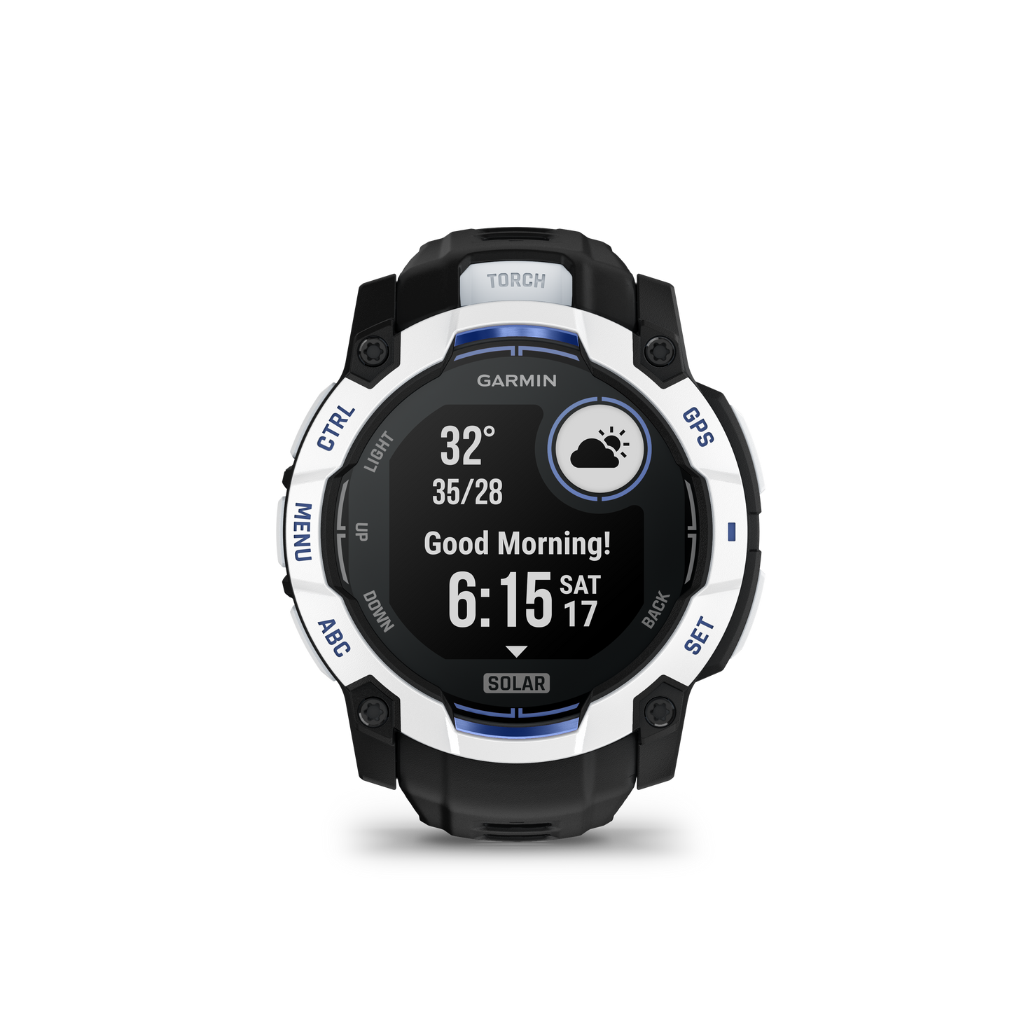 Garmin Instinct 3 Solar, (50mm) Whitestone with Black/Bolt Blue Band (010-02935-03)