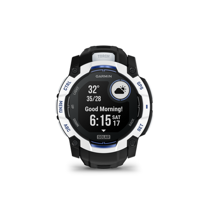 Garmin Instinct 3 Solar, (50mm) Whitestone with Black/Bolt Blue Band (010-02935-03)