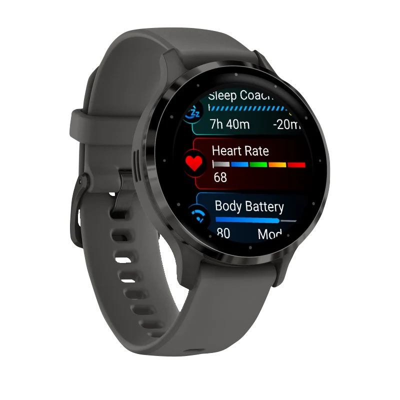 Garmin Venu 3S, 41 mm Slate Stainless Steel Bezel with Pebble Gray Case and Silicone Band (010-02785-00)