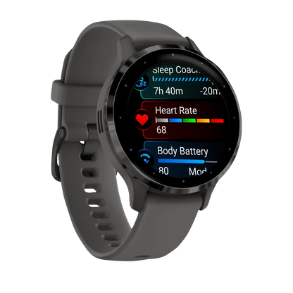 Garmin Venu 3S, 41 mm Slate Stainless Steel Bezel with Pebble Gray Case and Silicone Band (010-02785-00)