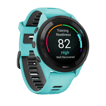 Garmin Forerunner 265, 46 mm Black Bezel with Aqua Case and Aqua/Black Silicone Band (010-02810-02)