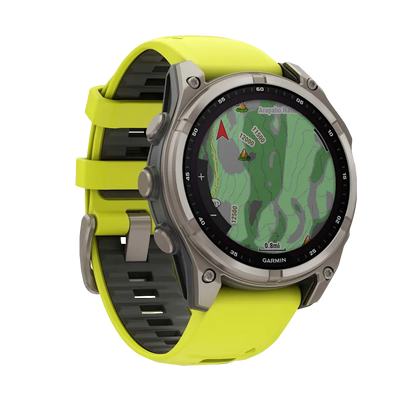 Garmin Fenix 8, 51 mm Solar Sapphire, Titanium with Amp Yellow/Graphite Silicone Band (010-02907-20)