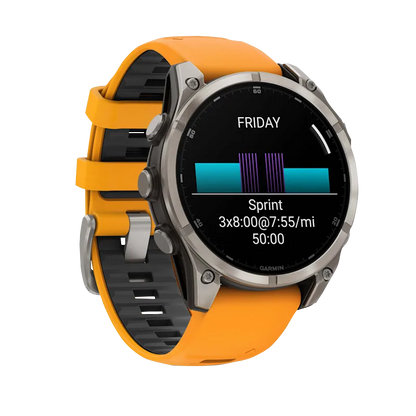 Garmin Fenix 8, 51 mm AMOLED Sapphire, Titanium with Spark Orange/Graphite Silicone Band (010-02905-10)