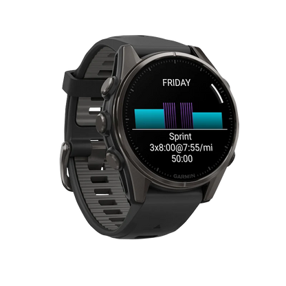 Garmin Fenix 8, AMOLED 43mm, Sapphire Carbon Gray DLC Titanium with Black/Pebble Gray Silicone Band (010-02903-20)