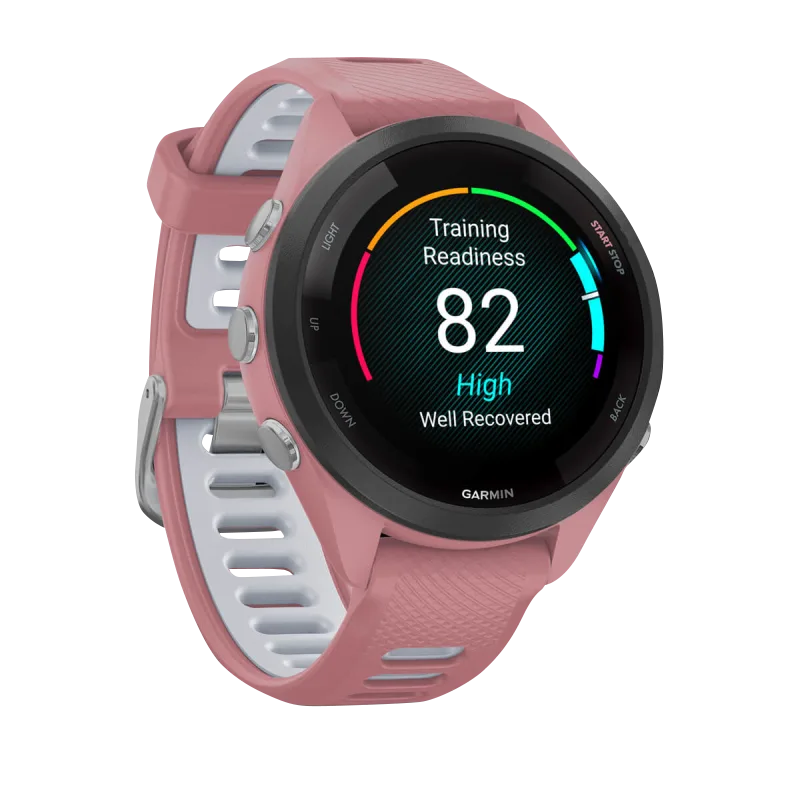 Garmin Forerunner 265S, 42 mm Black Bezel with Light Pink Case and Light Pink/Whitestone Silicone Band (010-02810-05)