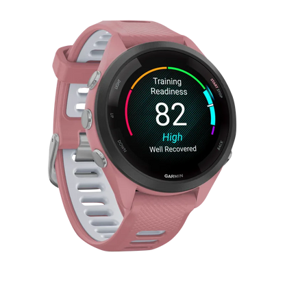 Garmin Forerunner 265S, 42 mm Black Bezel with Light Pink Case and Light Pink/Whitestone Silicone Band (010-02810-05)