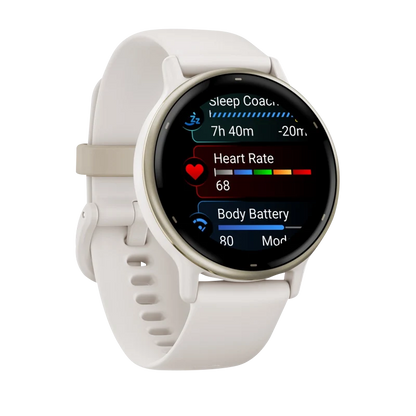 Garmin Vivoactive 5, Cream Gold Aluminum Bezel with Ivory Case and Silicone Band (010-02862-11) by Garmin