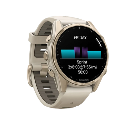 Garmin Fenix 8, 43 mm AMOLED Sapphire, Soft Gold with Fog Gray/Dark Sandstone Silicone Band (010-02903-10)