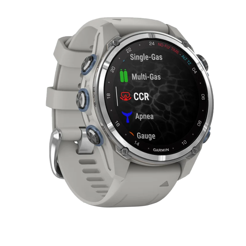 Garmin Descent Mk3, 43 mm en acier inoxydable avec bracelet en silicone gris brouillard (010-02753-03)