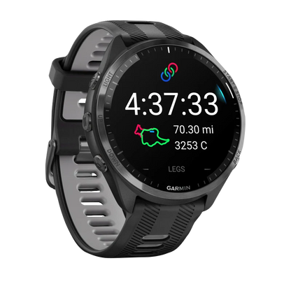 Garmin Forerunner 965, Carbon Gray DLC Titanium Bezel with Black Case and Black/Powder Gray Silicone Band (010-02809-00)