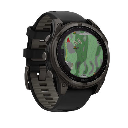 Garmin Fenix 8, 47 mm AMOLED, Solar Sapphire, Carbon Gray DLC Titanium with Black/Pebble Gray Silicone Band (010-02906-10)