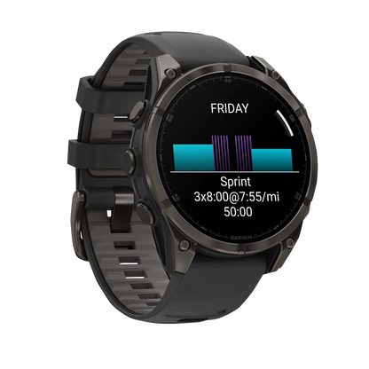 Garmin Fenix 8, 51 mm AMOLED Sapphire, Carbon Gray DLC Titanium with Black/Pebble Gray Silicone Band (010-02905-20)