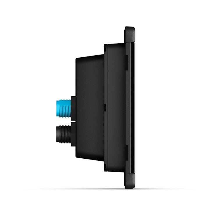 Garmin TD 50 Touchscreen Display, black marine device shown from the side with blue and black threaded connectors