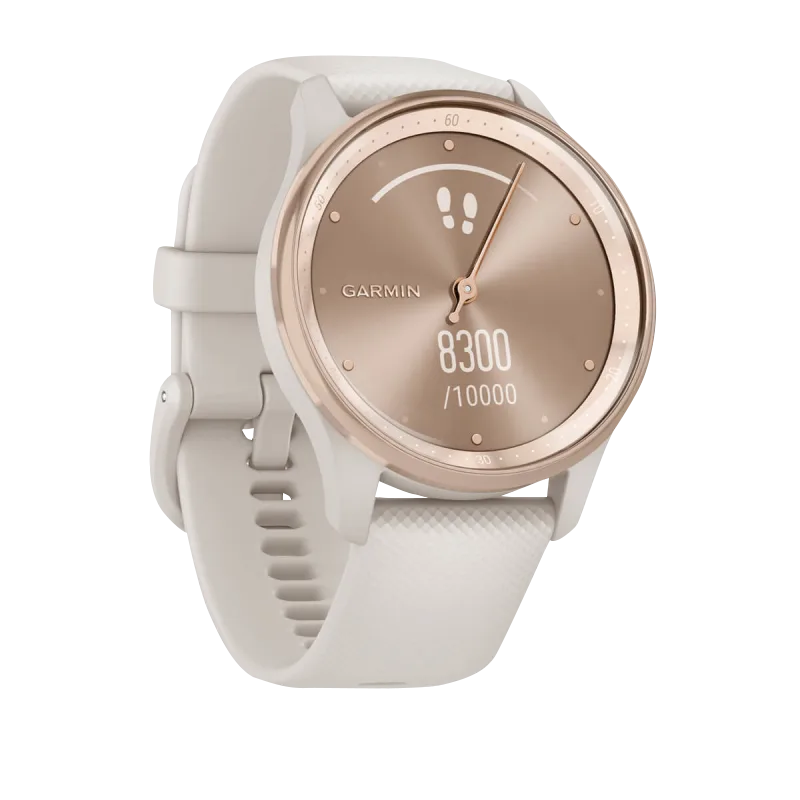 Garmin Vívomove Trend Peach Gold Stainless Steel Bezel with Ivory Case and Silicone Band (Garmin Certified Refurbished)