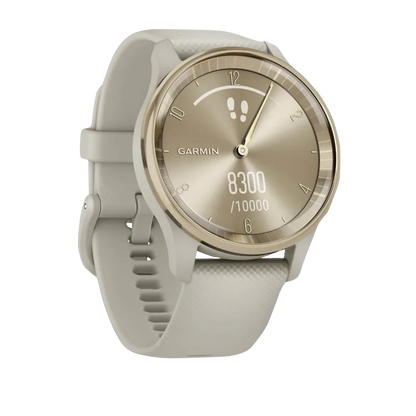 Garmin Vívomove Trend Cream Gold Stainless Steel Bezel with French Gray Case and Silicone Band (Garmin Certified Refurbished)