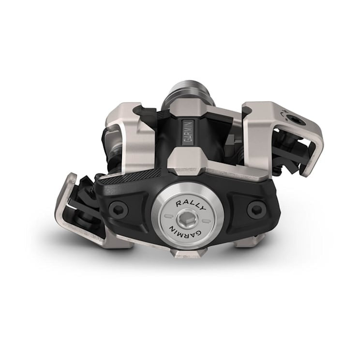 Garmin Rally XC100 single-sensing power meter pedal, black and silver with Garmin branding.
