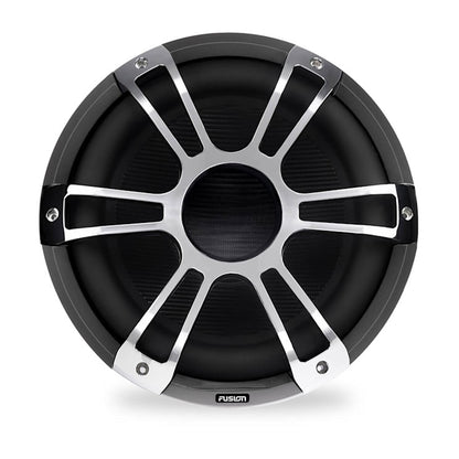 Garmin Fusion Signature Series 3 marine subwoofer, black with silver metal grille and Fusion badge
