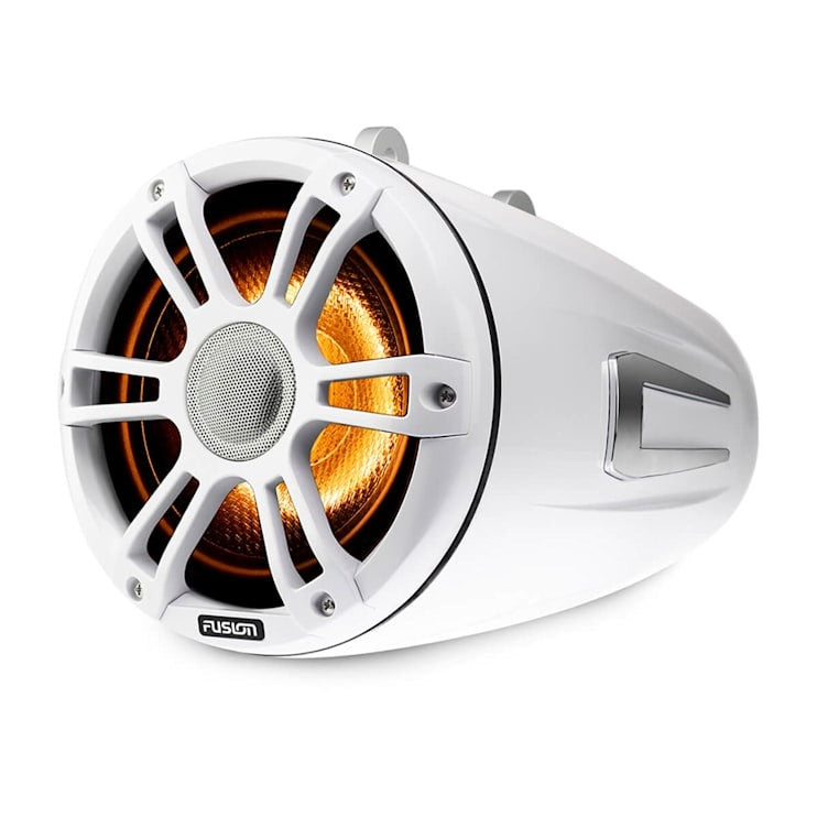 Garmin Fusion Signature Series 3 marine wake tower speaker in white with orange cone