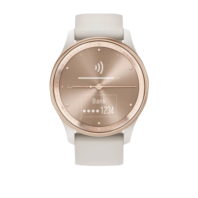Garmin Vívomove Trend Peach Gold Stainless Steel Bezel with Ivory Case and Silicone Band (Garmin Certified Refurbished)