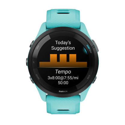 Garmin Forerunner 265, 46 mm Black Bezel with Aqua Case and Aqua/Black Silicone Band (010-02810-02)