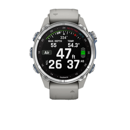 Garmin Descent Mk3, 43 mm en acier inoxydable avec bracelet en silicone gris brouillard (010-02753-03)