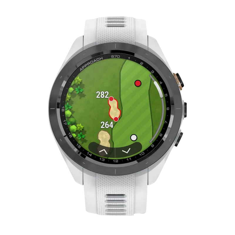 Garmin Approach S70, 42 mm Black/Peach Ceramic Bezel with White Silicone Band (010-02746-00)