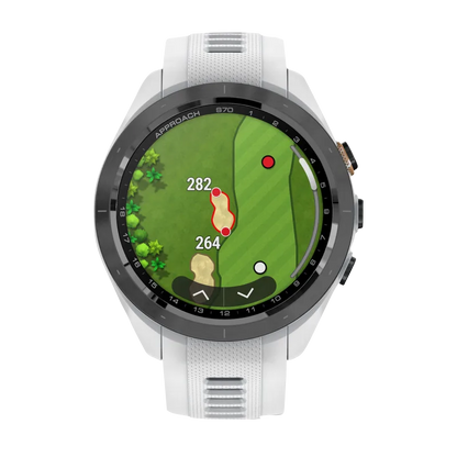 Garmin Approach S70, 42 mm Black/Peach Ceramic Bezel with White Silicone Band (010-02746-00)