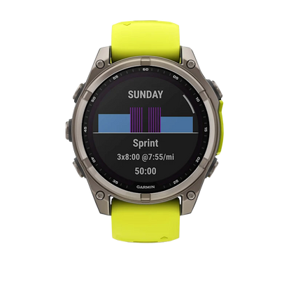 Garmin Fenix 8, 51 mm Solar Sapphire, Titanium with Amp Yellow/Graphite Silicone Band (010-02907-20)