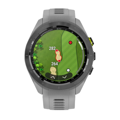 Garmin Approach S70, 42 mm Black/Amp Yellow Ceramic Bezel with Powder Gray Silicone Band (010-02746-01)