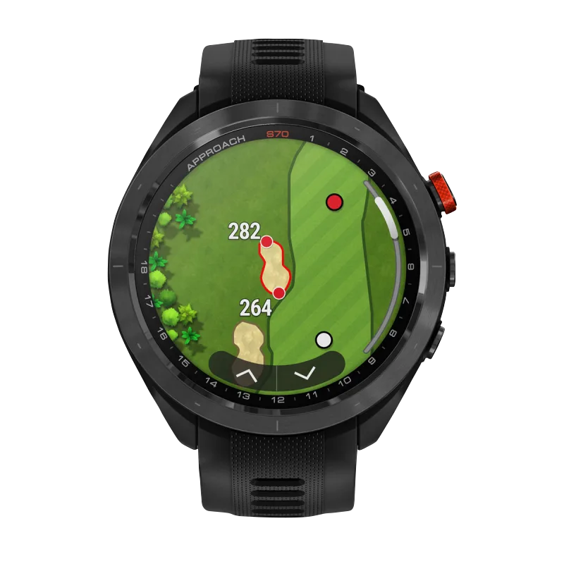 Garmin Approach S70, 47 mm Black/Red Ceramic Bezel with Black Silicone Band (010-02746-02)