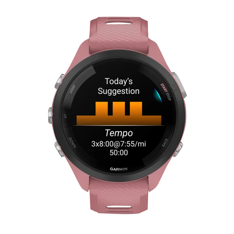 Garmin Forerunner 265S, 42 mm Black Bezel with Light Pink Case and Light Pink/Whitestone Silicone Band (010-02810-05)