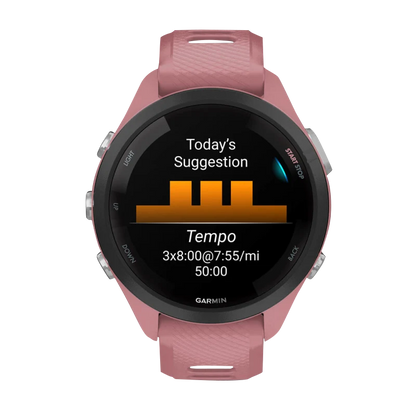 Garmin Forerunner 265S, 42 mm Black Bezel with Light Pink Case and Light Pink/Whitestone Silicone Band (010-02810-05)