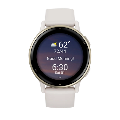 Garmin Vivoactive 5, Cream Gold Aluminum Bezel with Ivory Case and Silicone Band (010-02862-11) by Garmin