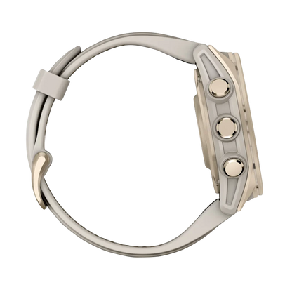 Garmin Fenix 8, 43 mm AMOLED Sapphire, Soft Gold with Fog Gray/Dark Sandstone Silicone Band (010-02903-10)