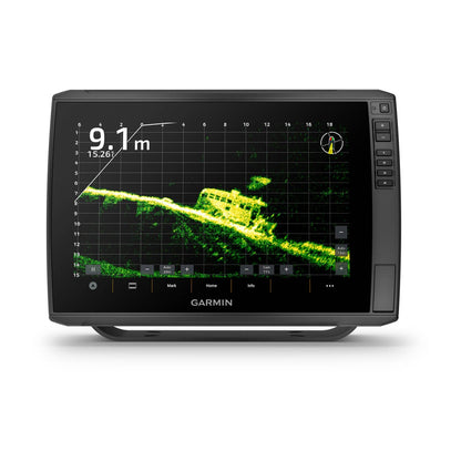 Garmin ECHOMAP Ultra 2 12-inch chartplotter 125sv with GT56UHD-TM transducer, black marine display with sonar image