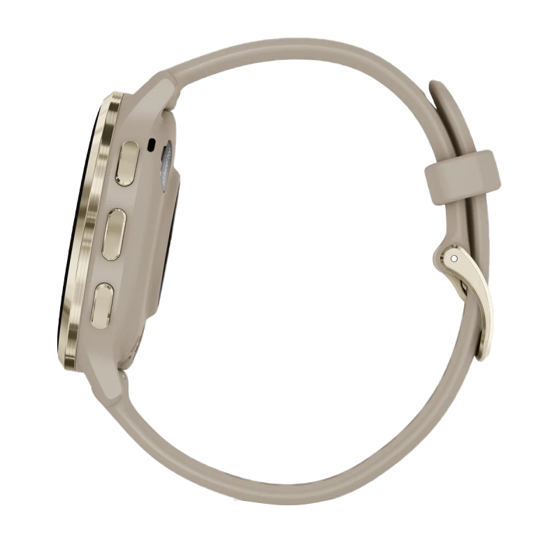 Garmin Venu 3S, lunette en acier inoxydable doré souple de 41 mm avec boîtier gris français et bracelet en silicone (010-02785-02)