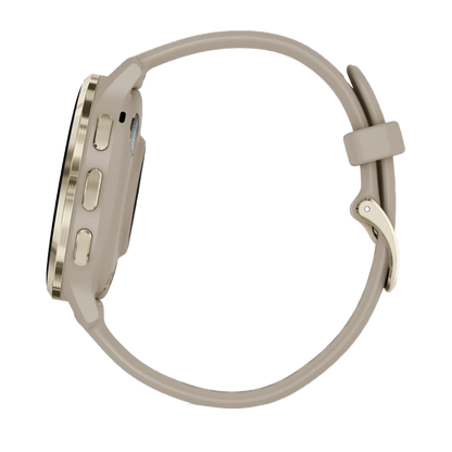 Garmin Venu 3S, lunette en acier inoxydable doré souple de 41 mm avec boîtier gris français et bracelet en silicone (010-02785-02)